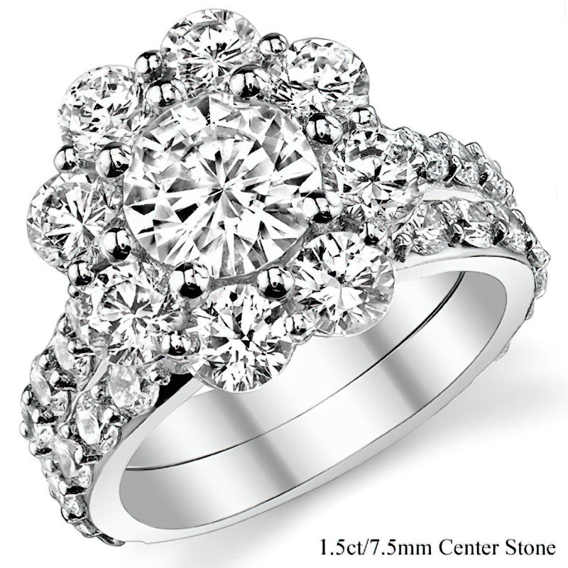 Round Flower Halo Moissanite Engagement Ring