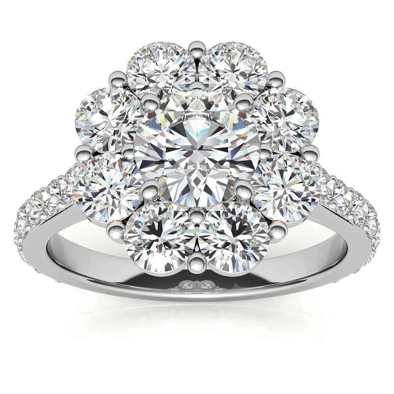 Round Flower Halo Moissanite Engagement Ring