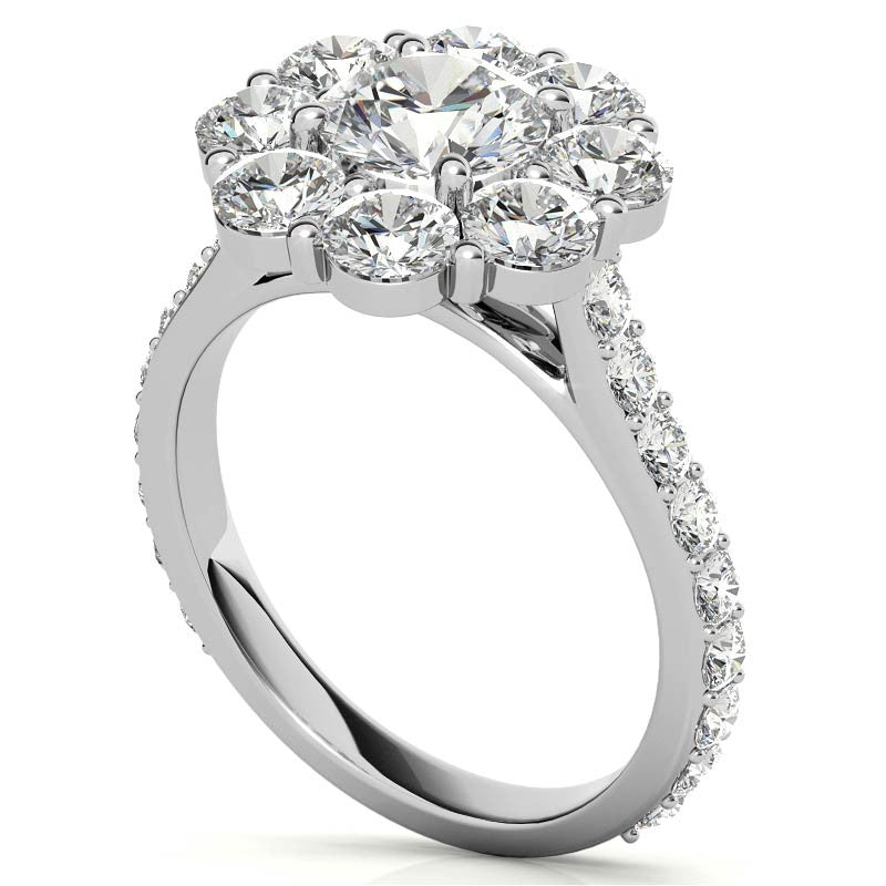 Round Flower Halo Moissanite Engagement Ring