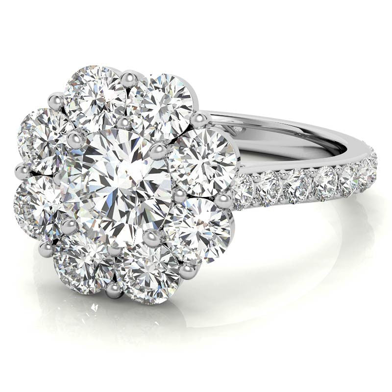 Round Flower Halo Moissanite Engagement Ring