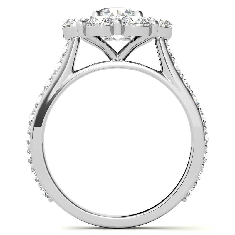 Round Flower Halo Moissanite Engagement Ring