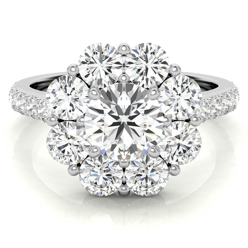 Round Flower Halo Moissanite Engagement Ring