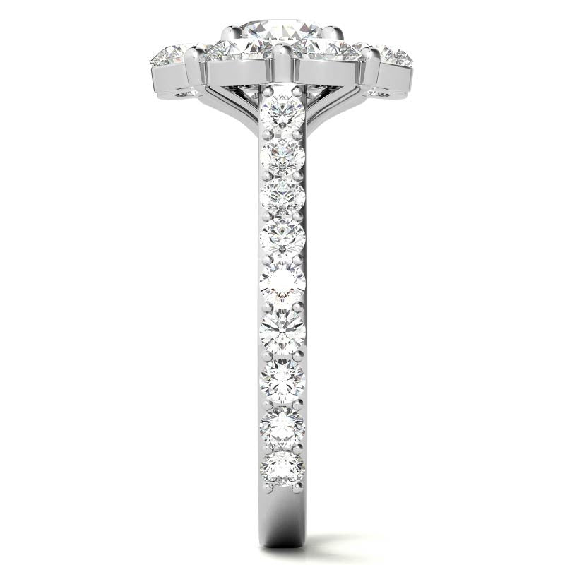 Round Flower Halo Moissanite Engagement Ring