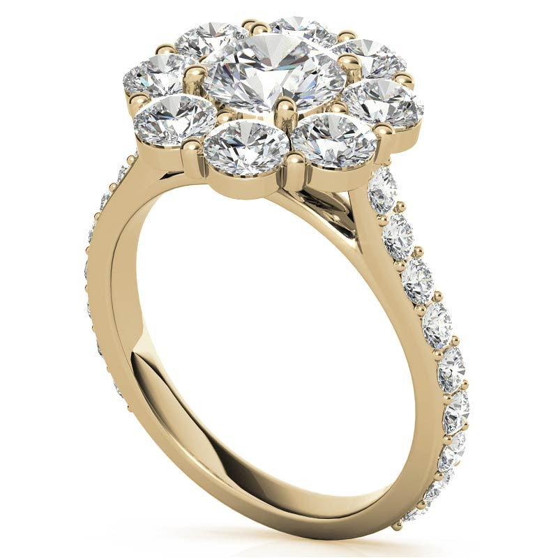 Round Flower Halo Moissanite Engagement Ring
