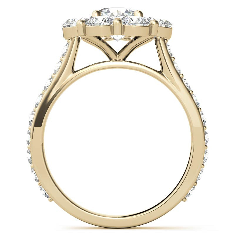 Round Flower Halo Moissanite Engagement Ring