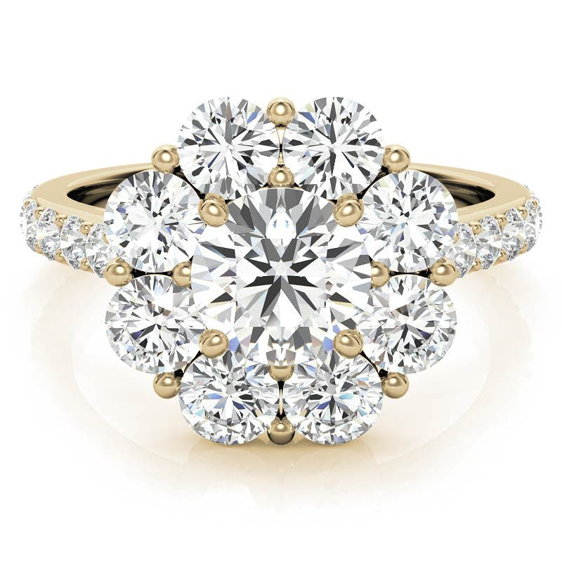 Round Flower Halo Moissanite Engagement Ring