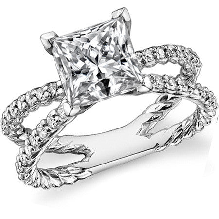 Round Brilliant Moissanite Split Shank Rope Engagement Ring , 0.36ct