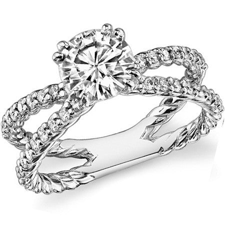 Round Brilliant Moissanite Split Shank Rope Engagement Ring , 0.36ct