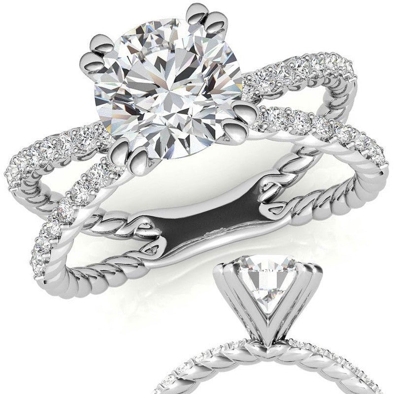 Round Brilliant Moissanite Split Shank Rope Engagement Ring , 0.36ct