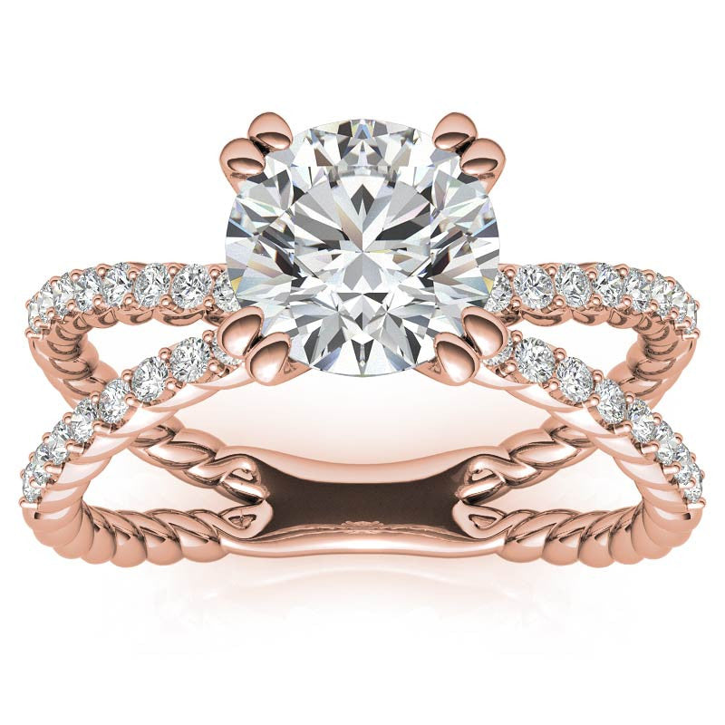 Round Brilliant Moissanite Split Shank Rope Engagement Ring , 0.36ct