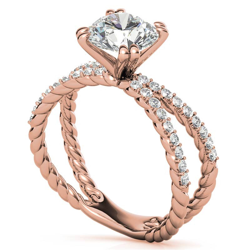 Round Brilliant Moissanite Split Shank Rope Engagement Ring , 0.36ct