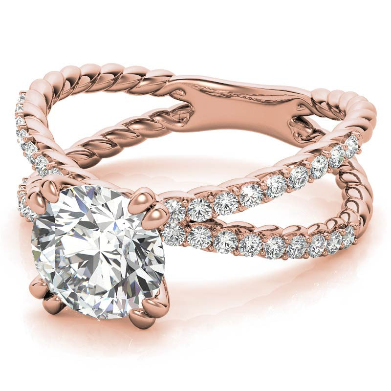 Round Brilliant Moissanite Split Shank Rope Engagement Ring , 0.36ct