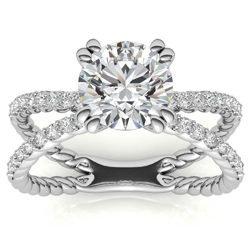 Round Brilliant Moissanite Split Shank Rope Engagement Ring , 0.36ct