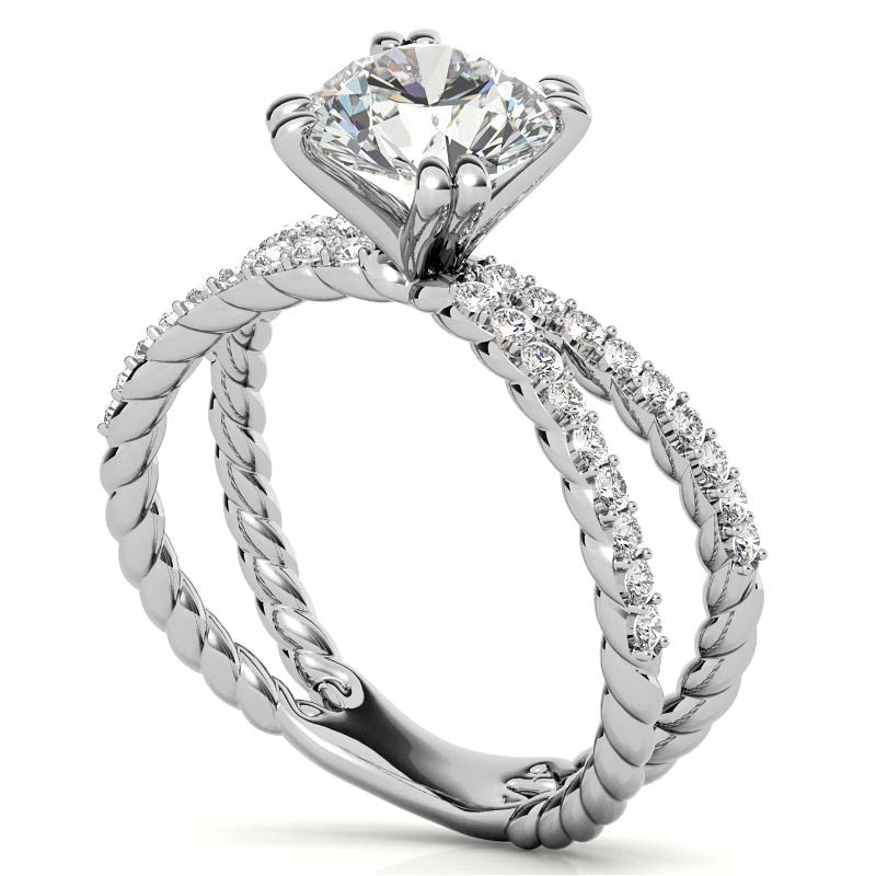 Round Brilliant Moissanite Split Shank Rope Engagement Ring , 0.36ct