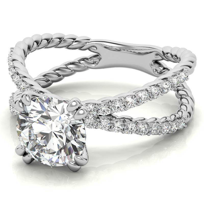Round Brilliant Moissanite Split Shank Rope Engagement Ring , 0.36ct