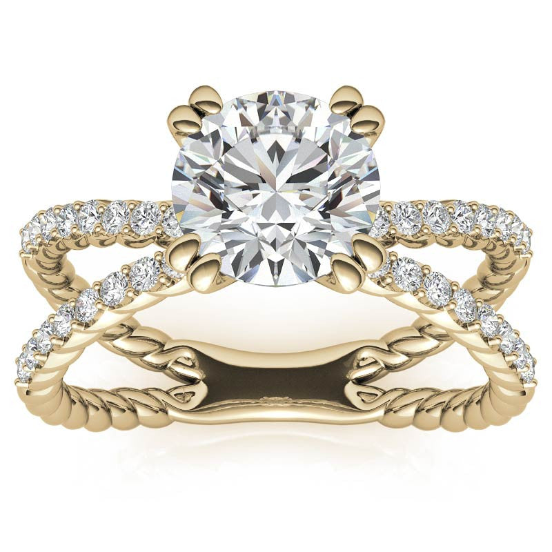 Round Brilliant Moissanite Split Shank Rope Engagement Ring , 0.36ct