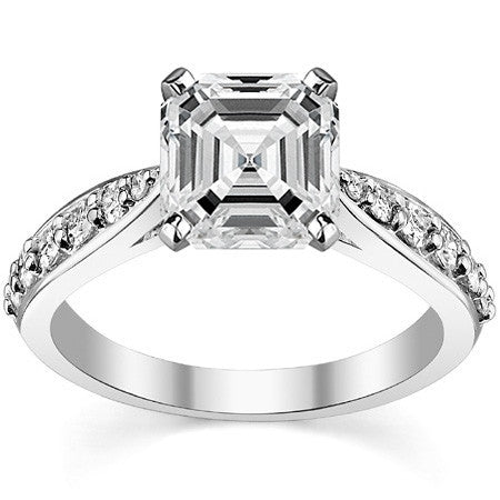 Round Brilliant Moissanite Tapered Cathedral Engagement Ring, 0.44ct