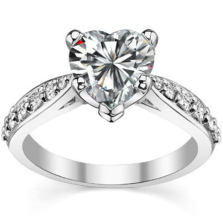 Round Brilliant Moissanite Tapered Cathedral Engagement Ring, 0.44ct