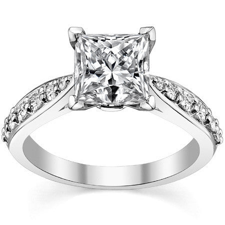 Round Brilliant Moissanite Tapered Cathedral Engagement Ring, 0.44ct