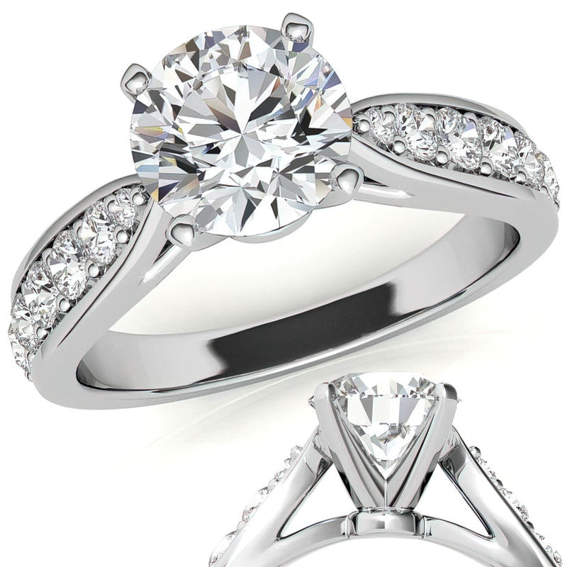 Round Brilliant Moissanite Tapered Cathedral Engagement Ring, 0.44ct