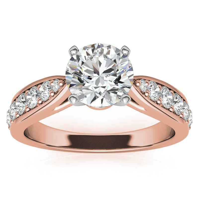 Round Brilliant Moissanite Tapered Cathedral Engagement Ring, 0.44ct