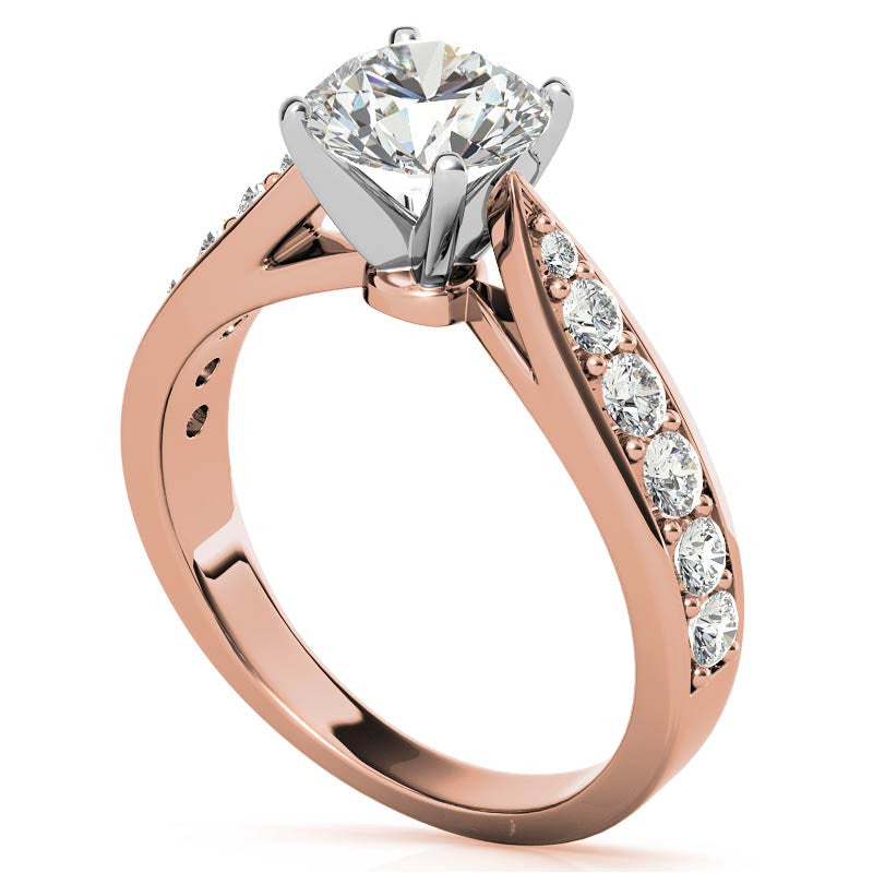 Round Brilliant Moissanite Tapered Cathedral Engagement Ring, 0.44ct