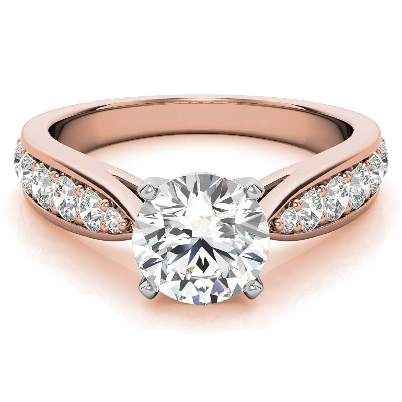 Round Brilliant Moissanite Tapered Cathedral Engagement Ring, 0.44ct