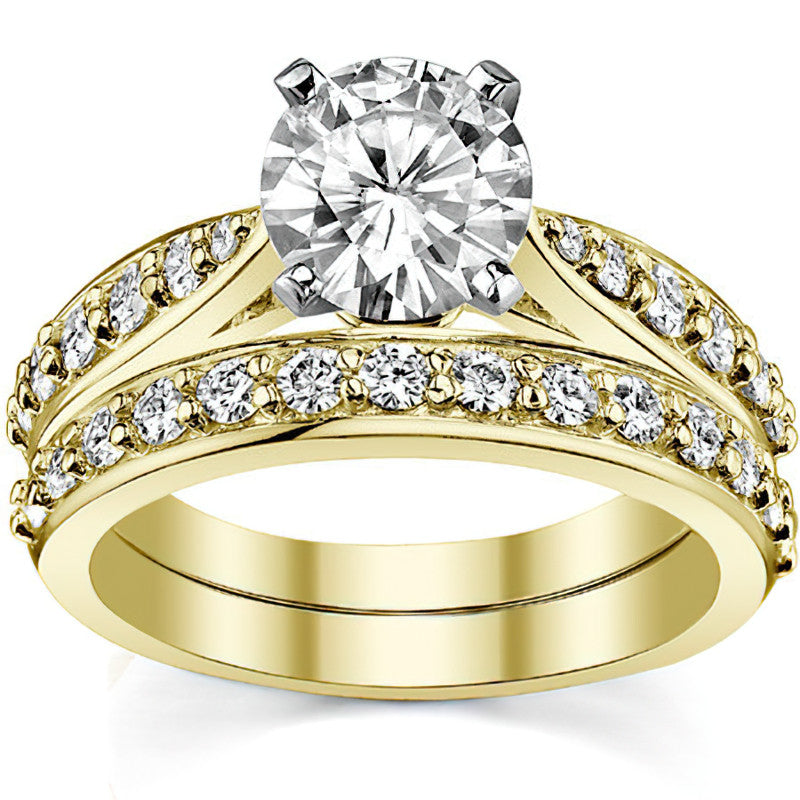 Round Brilliant Moissanite Tapered Cathedral Engagement Ring, 0.44ct
