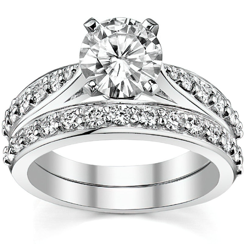 Round Brilliant Moissanite Tapered Cathedral Engagement Ring, 0.44ct