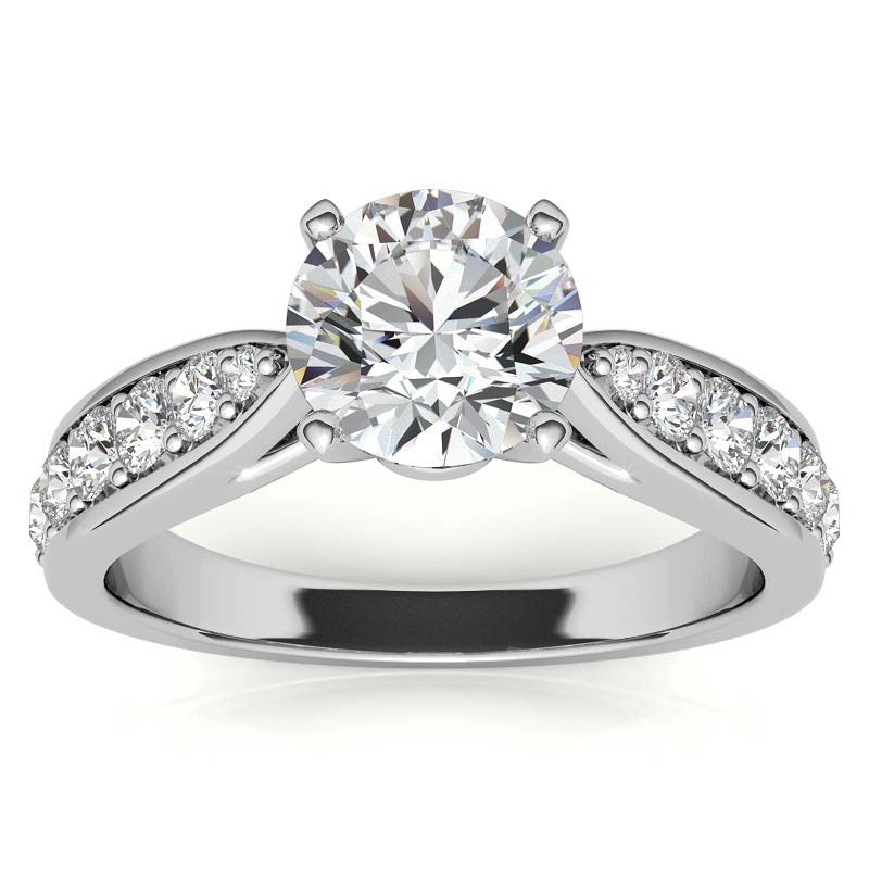 Round Brilliant Moissanite Tapered Cathedral Engagement Ring, 0.44ct