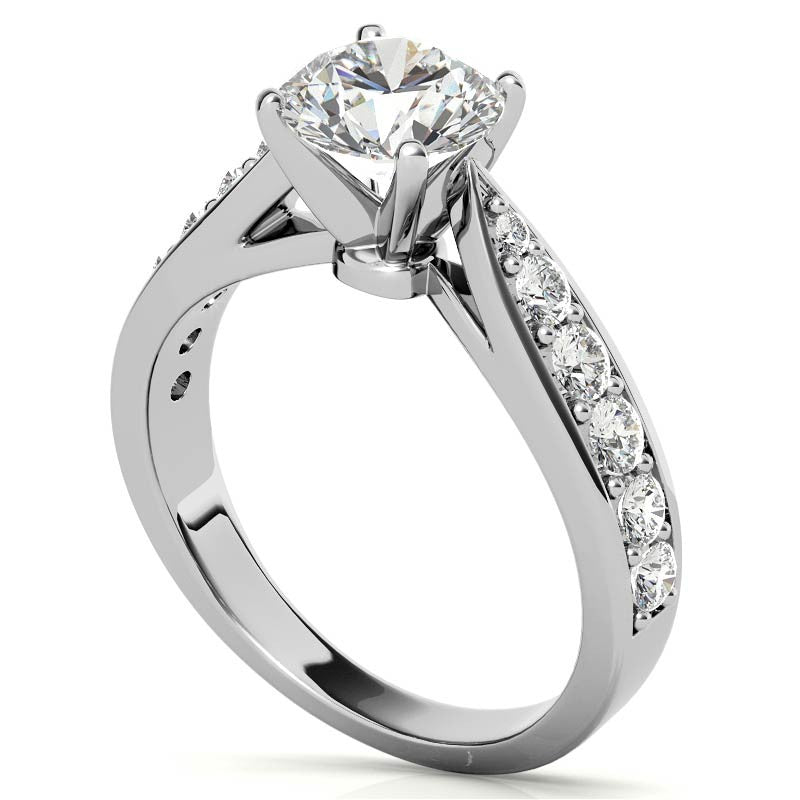 Round Brilliant Moissanite Tapered Cathedral Engagement Ring, 0.44ct
