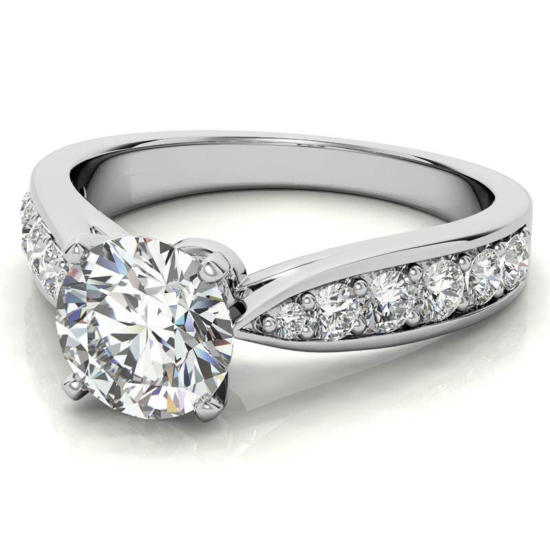 Round Brilliant Moissanite Tapered Cathedral Engagement Ring, 0.44ct