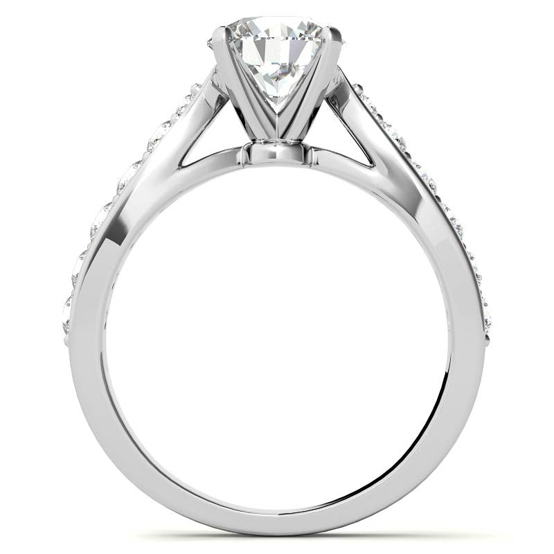 Round Brilliant Moissanite Tapered Cathedral Engagement Ring, 0.44ct