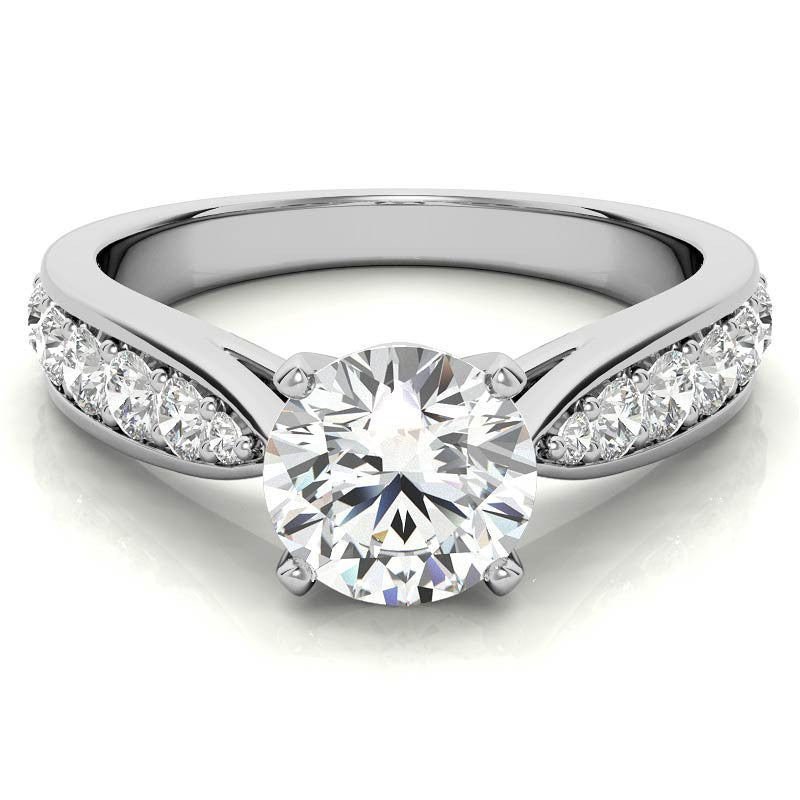 Round Brilliant Moissanite Tapered Cathedral Engagement Ring, 0.44ct