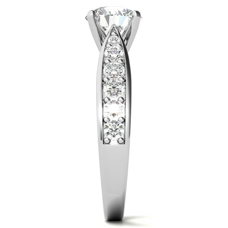Round Brilliant Moissanite Tapered Cathedral Engagement Ring, 0.44ct