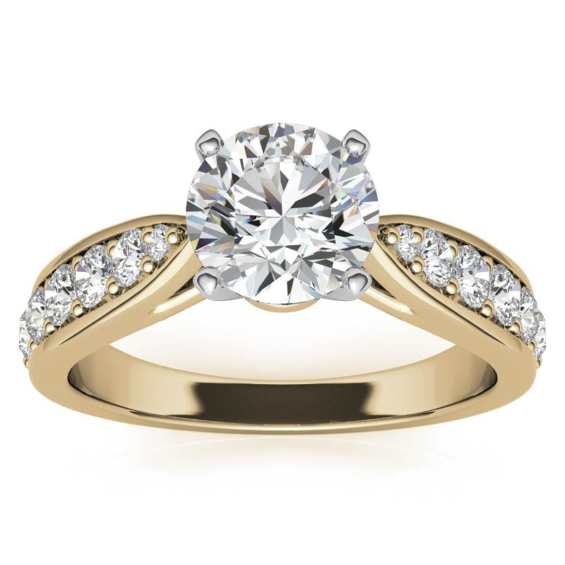 Round Brilliant Moissanite Tapered Cathedral Engagement Ring, 0.44ct