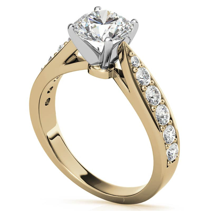 Round Brilliant Moissanite Tapered Cathedral Engagement Ring, 0.44ct