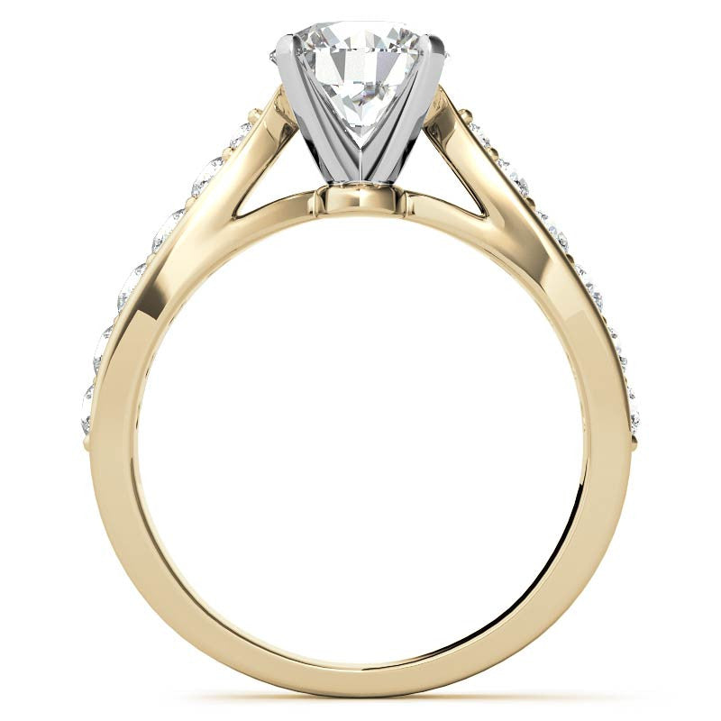 Round Brilliant Moissanite Tapered Cathedral Engagement Ring, 0.44ct