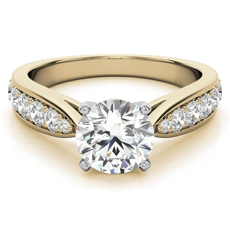 Round Brilliant Moissanite Tapered Cathedral Engagement Ring, 0.44ct