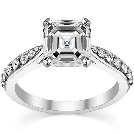 Round Brilliant Moissanite Tapered Cathedral Engagement Ring