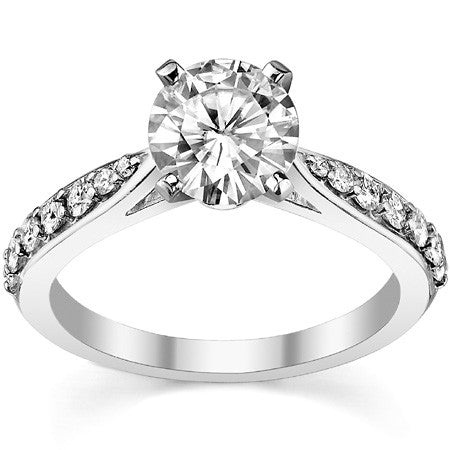 Round Brilliant Moissanite Tapered Cathedral Engagement Ring