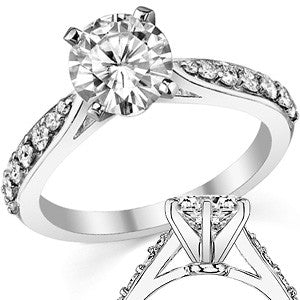 Round Brilliant Moissanite Tapered Cathedral Engagement Ring
