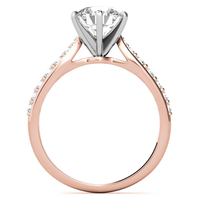 Round Brilliant Moissanite Tapered Cathedral Engagement Ring