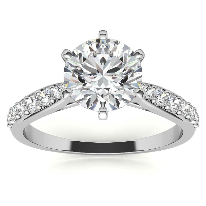 Round Brilliant Moissanite Tapered Cathedral Engagement Ring