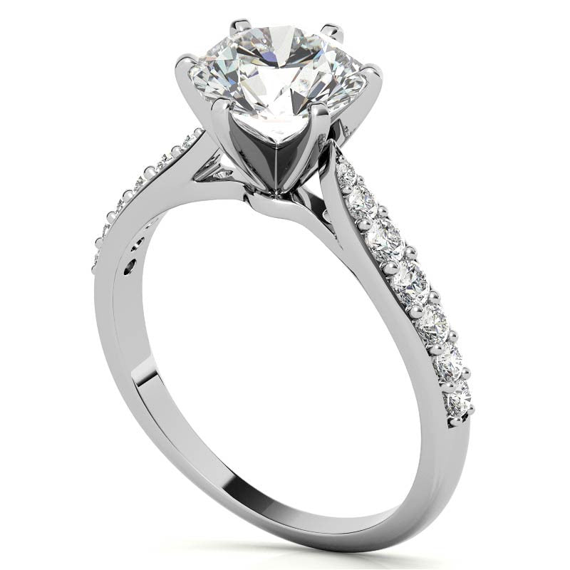 Round Brilliant Moissanite Tapered Cathedral Engagement Ring