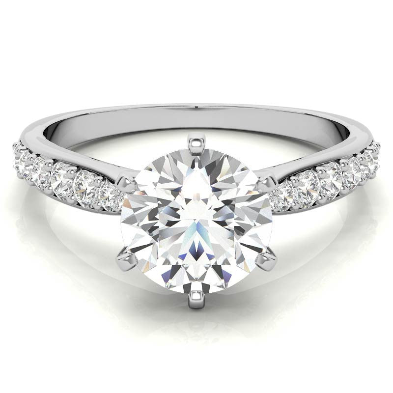 Round Brilliant Moissanite Tapered Cathedral Engagement Ring