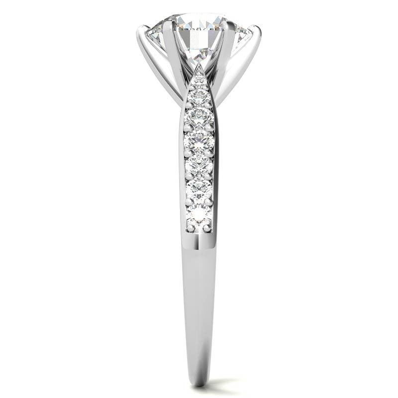 Round Brilliant Moissanite Tapered Cathedral Engagement Ring