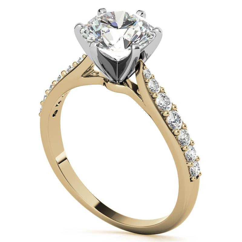 Round Brilliant Moissanite Tapered Cathedral Engagement Ring