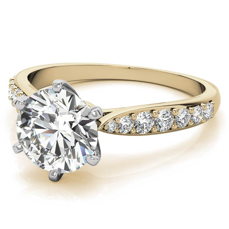 Round Brilliant Moissanite Tapered Cathedral Engagement Ring