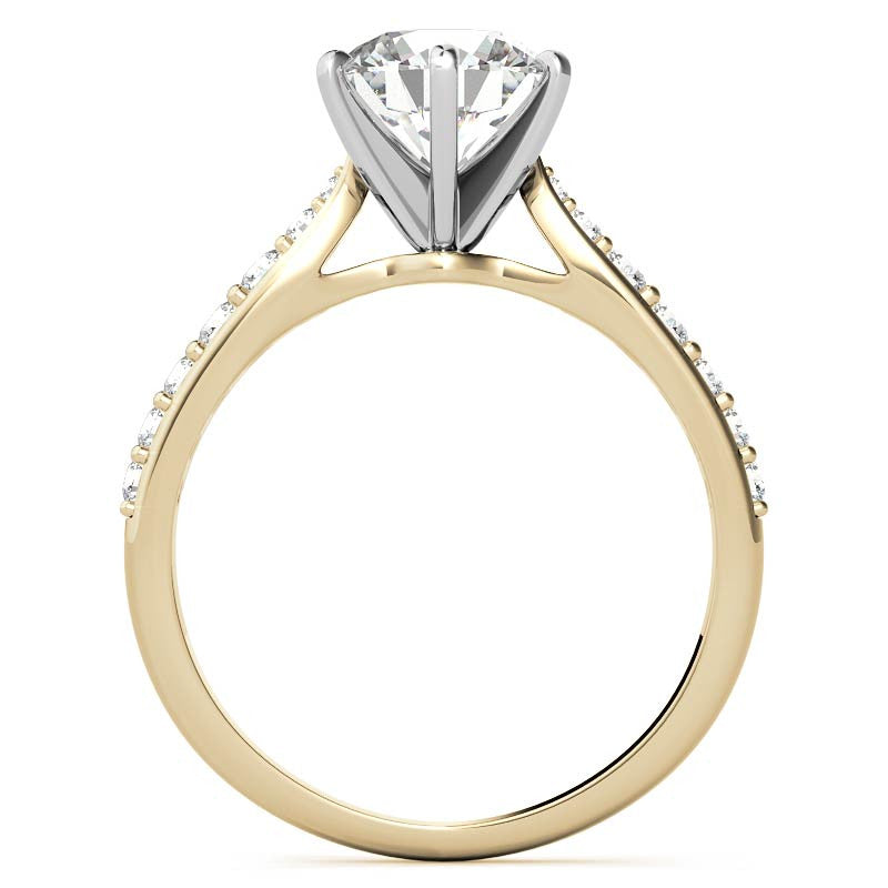 Round Brilliant Moissanite Tapered Cathedral Engagement Ring